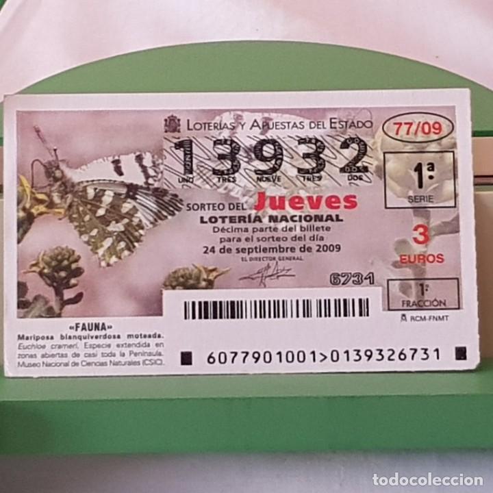 Lotaria Nacional: LOTER&Iacute;A NACIONAL, SORTEO 77/09, 24 SEPTIEMBRE 2009, MARIPOSA BLANQUIVERDOSA MOTEADA, N&ordm; 13932