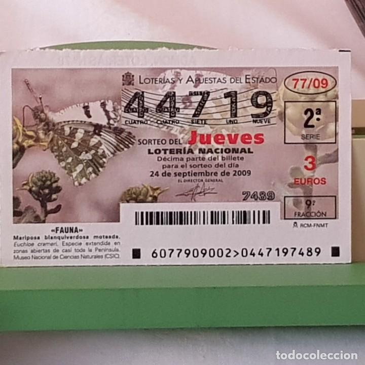 Lotaria Nacional: LOTER&Iacute;A NACIONAL, SORTEO 77/09, 24 SEPTIEMBRE 2009, MARIPOSA BLANQUIVERDOSA MOTEADA, N&ordm; 44719