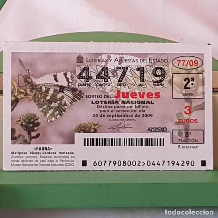 Lotaria Nacional: LOTER&Iacute;A NACIONAL, SORTEO 77/09, 24 SEPTIEMBRE 2009, MARIPOSA BLANQUIVERDOSA MOTEADA, N&ordm; 44719