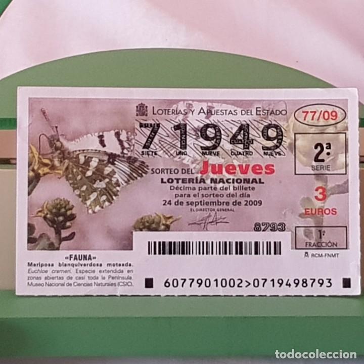 Lotaria Nacional: LOTER&Iacute;A NACIONAL, SORTEO 77/09, 24 SEPTIEMBRE 2009, MARIPOSA BLANQUIVERDOSA MOTEADA, N&ordm; 71949, LEER