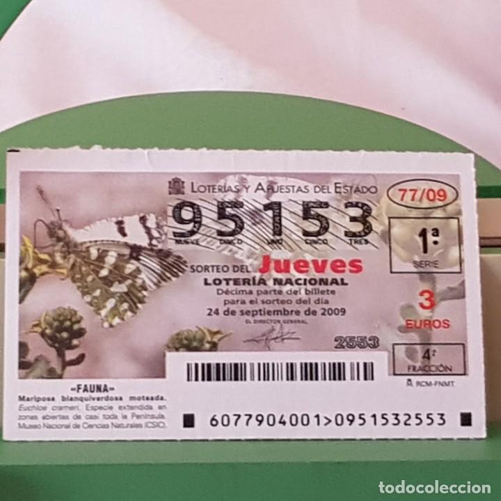 Lotaria Nacional: LOTER&Iacute;A NACIONAL, SORTEO 77/09, 24 SEPTIEMBRE 2009, MARIPOSA BLANQUIVERDOSA MOTEADA, N&ordm; 95153