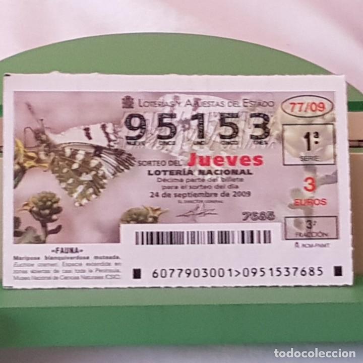 Lotaria Nacional: LOTER&Iacute;A NACIONAL, SORTEO 77/09, 24 SEPTIEMBRE 2009, MARIPOSA BLANQUIVERDOSA MOTEADA, N&ordm; 95153