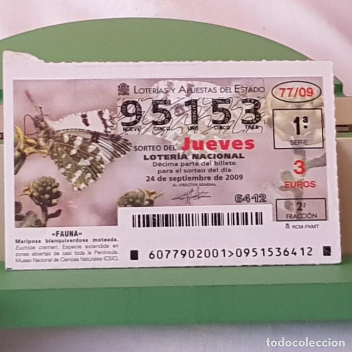 Lotaria Nacional: LOTER&Iacute;A NACIONAL, SORTEO 77/09, 24 SEPTIEMBRE 2009, MARIPOSA BLANQUIVERDOSA MOTEADA, N&ordm; 95153