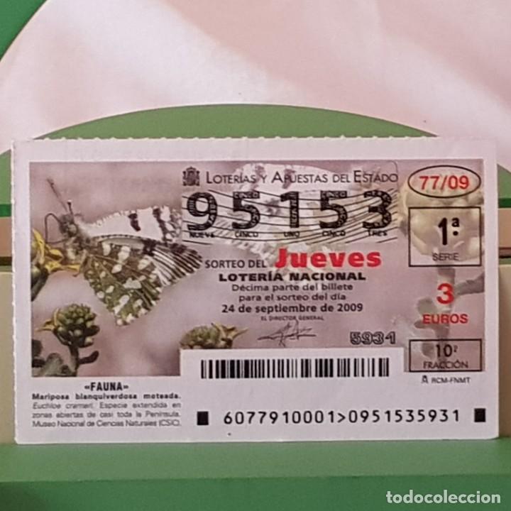 Lotaria Nacional: LOTER&Iacute;A NACIONAL, SORTEO 77/09, 24 SEPTIEMBRE 2009, MARIPOSA BLANQUIVERDOSA MOTEADA, N&ordm; 95153
