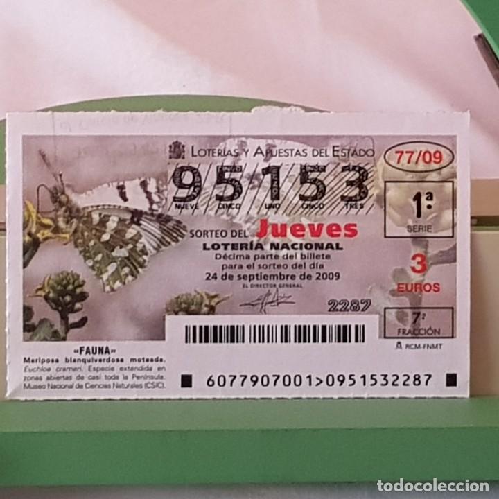 Lotaria Nacional: LOTER&Iacute;A NACIONAL, SORTEO 77/09, 24 SEPTIEMBRE 2009, MARIPOSA BLANQUIVERDOSA MOTEADA, N&ordm; 95153