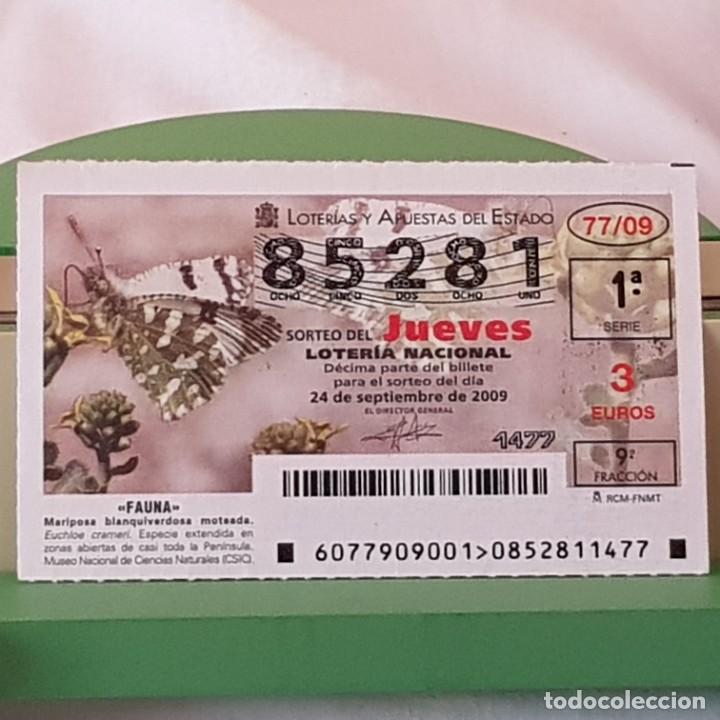 Lotaria Nacional: LOTER&Iacute;A NACIONAL, SORTEO 77/09, 24 SEPTIEMBRE 2009, MARIPOSA BLANQUIVERDOSA MOTEADA, N&ordm; 85281