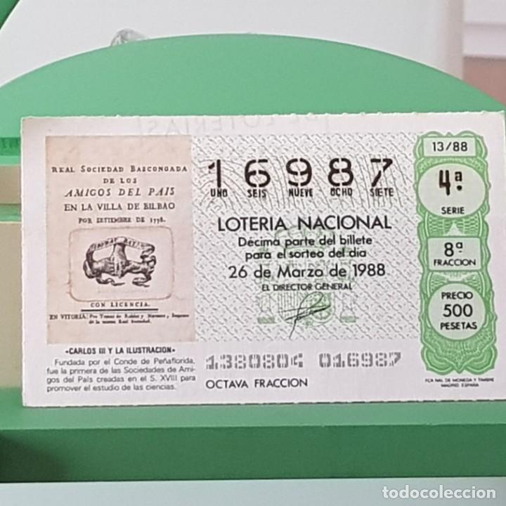 Loterie Nationale: LOTER&Iacute;A NACIONAL, SORTEO 13/88, 26 MARZO 1988, CARLOS III, ILUSTRACI&Oacute;N, SDAD. AMIGOS PA&Iacute;S, N&ordm; 16987