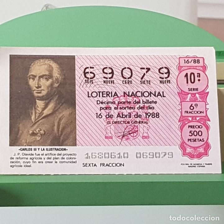 Loterie Nationale: LOTER&Iacute;A NACIONAL, SORTEO 16/88, 16 ABRIL 1988, CARLOS III, ILUSTRACI&Oacute;N, J.P. OLAVIDE, N&ordm; 69079