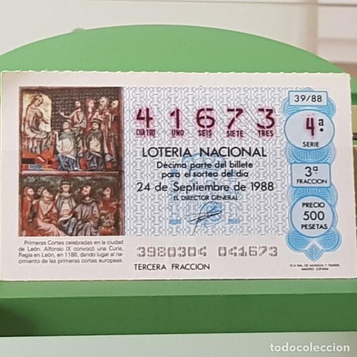 Lotteria Nationale Spagnola: LOTER&Iacute;A NACIONAL, SORTEO 39/88, 24 SEPTIEMBRE 1988, PRIMERAS CORTES LE&Oacute;N 1188, N&ordm; 41673