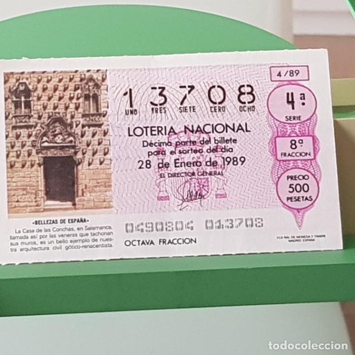 Lotteria Nationale Spagnola: LOTER&Iacute;A NACIONAL, SORTEO 4/89, 28 ENERO 1989, CASA DE LAS CONCHAS, SALAMANCA, N&ordm; 13708, LEER