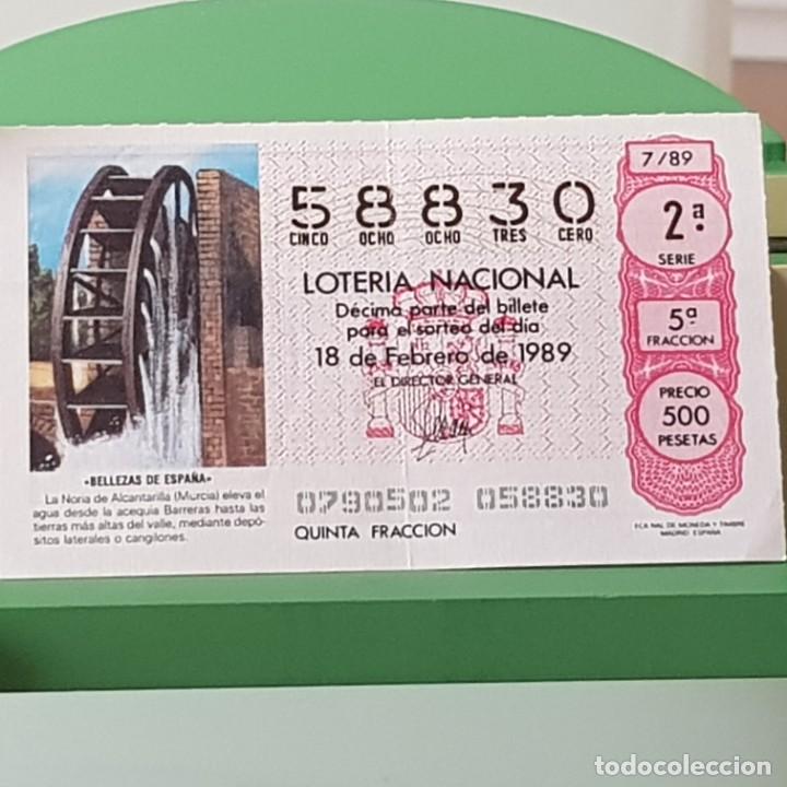 Lotteria Nationale Spagnola: LOTER&Iacute;A NACIONAL, SORTEO 7/89, 18 FEBRERO 1989, NORIA DE ALCANTARILLA, MURCIA, N&ordm; 58830, LEER