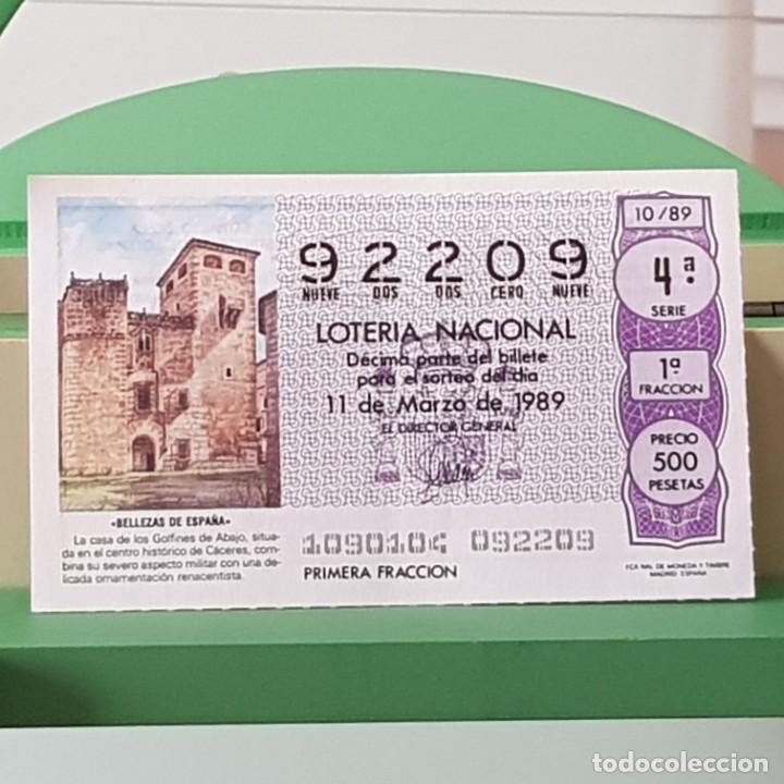 Lotteria Nationale Spagnola: LOTER&Iacute;A NACIONAL, SORTEO 10/89, 11 MARZO 1989, CASA DE LOS GOLFINES DE ABAJO, C&Aacute;CERES, N&ordm; 92209,LEER