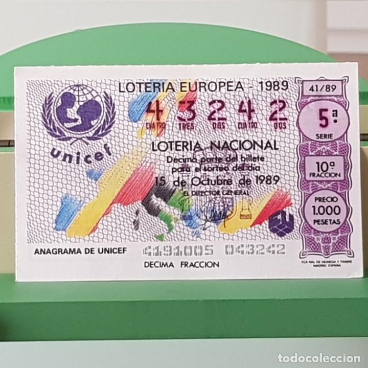 Nationale spanische Lotterie: LOTER&Iacute;A NACIONAL, SORTEO 41/89, 15 OCTUBRE 1989, ANAGRAMA DE UNICEF, N&ordm; 43242