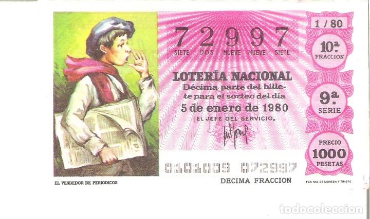 National Spanish Lottery: 1 DECIMO LOTERIA SABADO - 5 ENERO 1980 - 1/80 - EL NI&Ntilde;O - EL VENDEDOR DE PERIODICOS ( COLOR ROSA