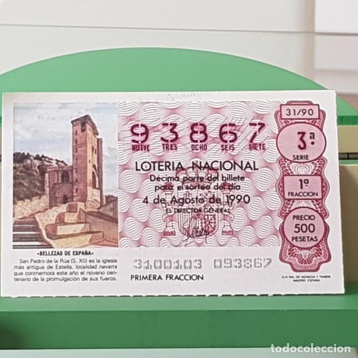 Loter&iacute;a Nacional: LOTER&Iacute;A NACIONAL, SORTEO 31/90, 4 AGOSTO 1990, IGLESIA SAN PEDRO DE LA R&Uacute;A, ESTELLA, N&ordm; 93867