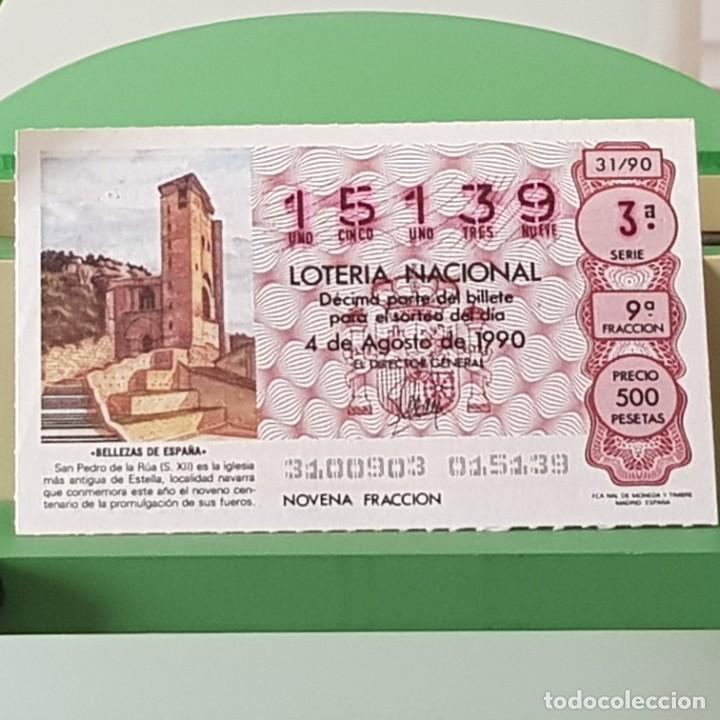 Loter&iacute;a Nacional: LOTER&Iacute;A NACIONAL, SORTEO 31/90, 4 AGOSTO 1990, IGLESIA SAN PEDRO DE LA R&Uacute;A, ESTELLA, N&ordm; 15139