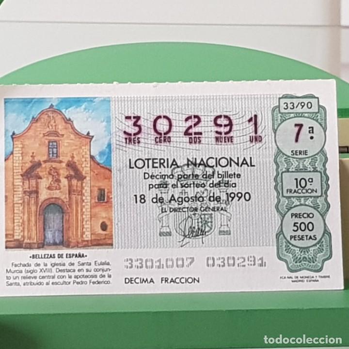Loter&iacute;a Nacional: LOTER&Iacute;A NACIONAL, SORTEO 33/90, 18 AGOSTO 1990, IGLESIA DE SANTA EULALIA, MURCIA, N&ordm; 30291