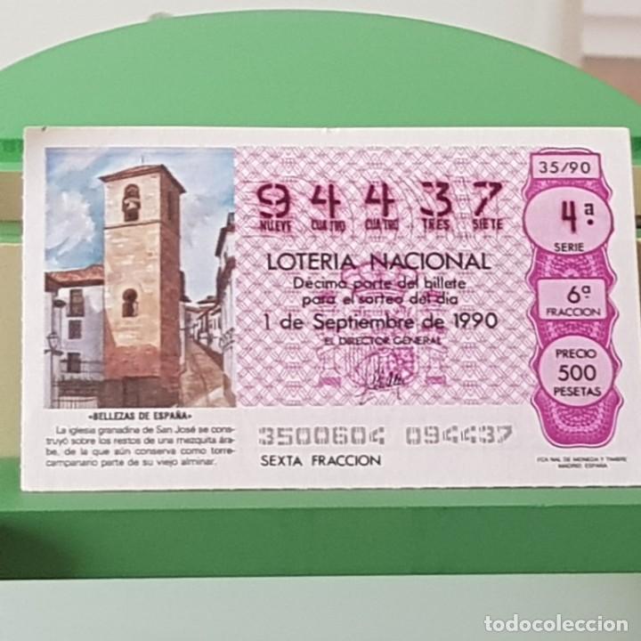 Loter&iacute;a Nacional: LOTER&Iacute;A NACIONAL, SORTEO 35/90, 1 SEPTIEMBRE 1990, IGLESIA SAN JOS&Eacute;, GRANADA, N&ordm; 94437