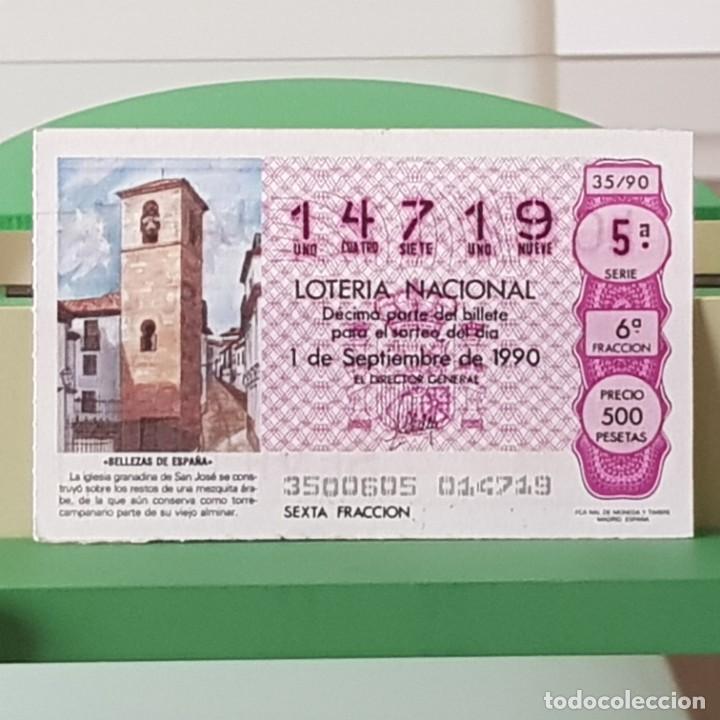 Loter&iacute;a Nacional: LOTER&Iacute;A NACIONAL, SORTEO 35/90, 1 SEPTIEMBRE 1990, IGLESIA SAN JOS&Eacute;, GRANADA, N&ordm; 14719