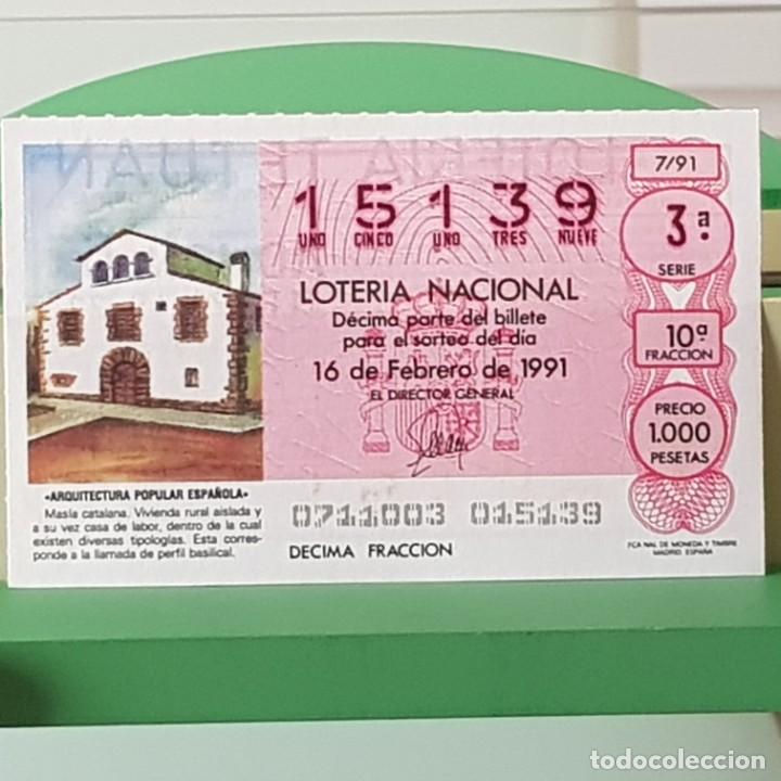 Lotaria Nacional: LOTER&Iacute;A NACIONAL, SORTEO 6/91, 16 FEBRERO 1991, MAS&Iacute;A CATALANA, N&ordm; 15139