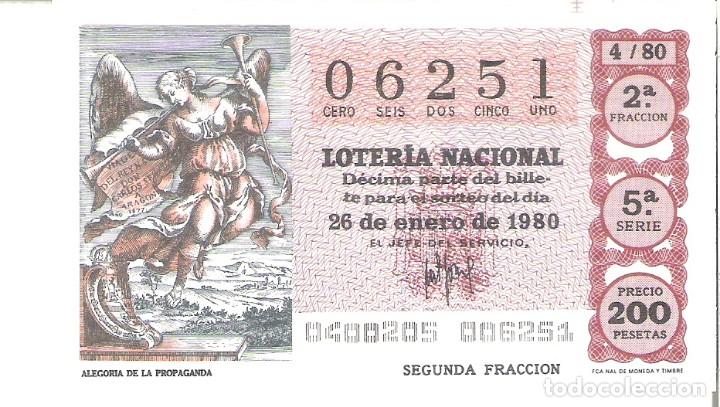 National Spanish Lottery: 1 DECIMO LOTERIA SABADO - 26 ENERO 1980 - 4/80 - ALEGORIA DE LA PROPAGANDA ( COLOR MARRON OSCURO