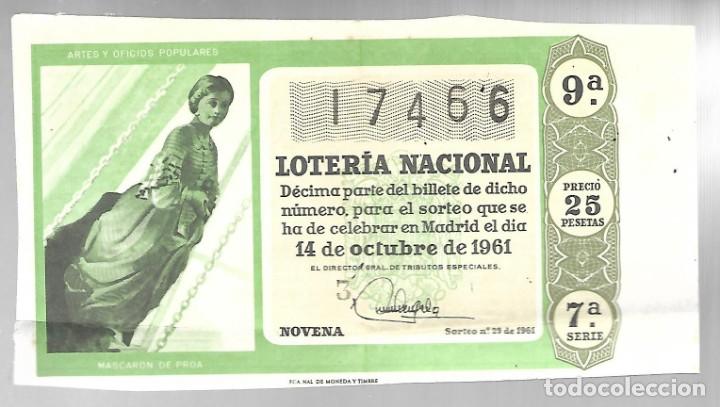 Lotaria Nacional: BILLETE LOTERIA NACIONAL 14 OCTUBRE DE 1961, SORTEO 29
