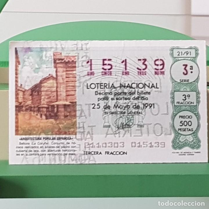 Lotteria Nationale Spagnola: LOTER&Iacute;A NACIONAL, SORTEO 21/91, 25 MAYO 1991, BELLOIRA LA CORU&Ntilde;A, N&ordm; 15139