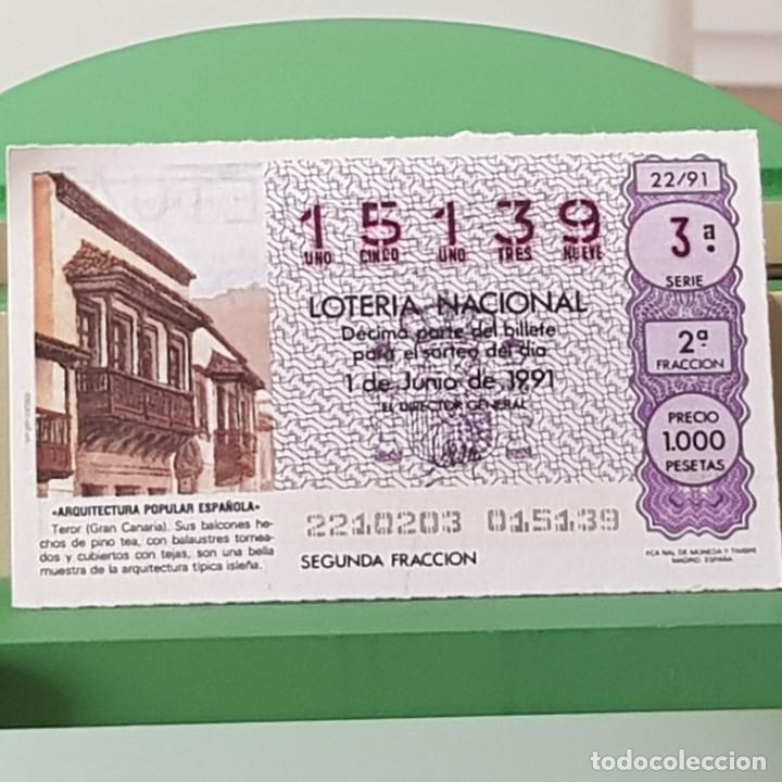 Lotteria Nationale Spagnola: LOTER&Iacute;A NACIONAL, SORTEO 22/91, 1 JUNIO 1991, TEROR GRAN CANARIA, N&ordm; 15139