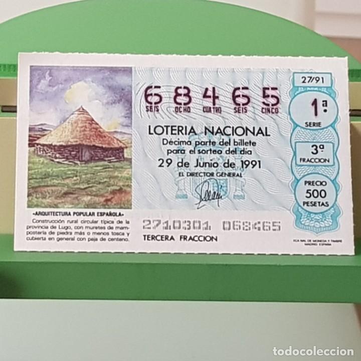 Lotteria Nationale Spagnola: LOTER&Iacute;A NACIONAL, SORTEO 27/91, 29 JUNIO 1991, CONSTRUCCI&Oacute;N CIRCULAR T&Iacute;PICA LUGO, N&ordm; 68465