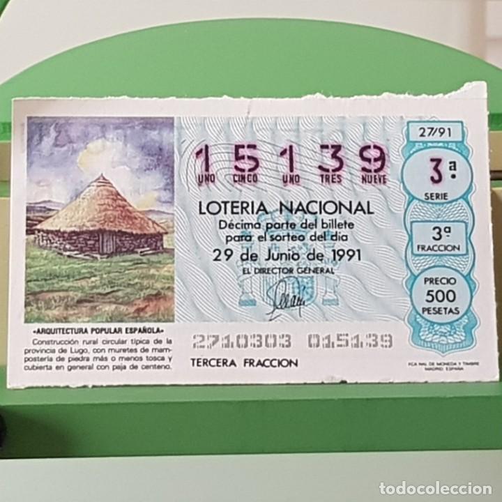 Lotteria Nationale Spagnola: LOTER&Iacute;A NACIONAL, SORTEO 27/91, 29 JUNIO 1991, CONSTRUCCI&Oacute;N CIRCULAR T&Iacute;PICA LUGO, N&ordm; 15139