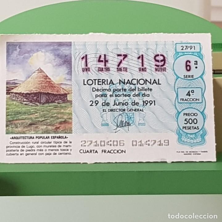 Lotteria Nationale Spagnola: LOTER&Iacute;A NACIONAL, SORTEO 27/91, 29 JUNIO 1991, CONSTRUCCI&Oacute;N CIRCULAR T&Iacute;PICA LUGO, N&ordm; 14719