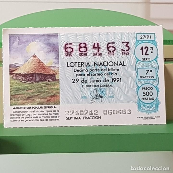 Loterie Nationale: LOTER&Iacute;A NACIONAL, SORTEO 27/91, 29 JUNIO 1991, CONSTRUCCI&Oacute;N CIRCULAR T&Iacute;PICA LUGO, N&ordm; 68463