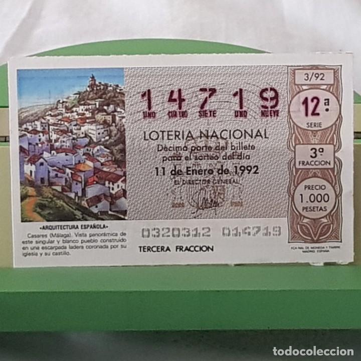 National Spanish Lottery: LOTER&Iacute;A NACIONAL, SORTEO 3/92, 11 ENERO 1992, CASARES, M&Aacute;LAGA, N&ordm; 14719