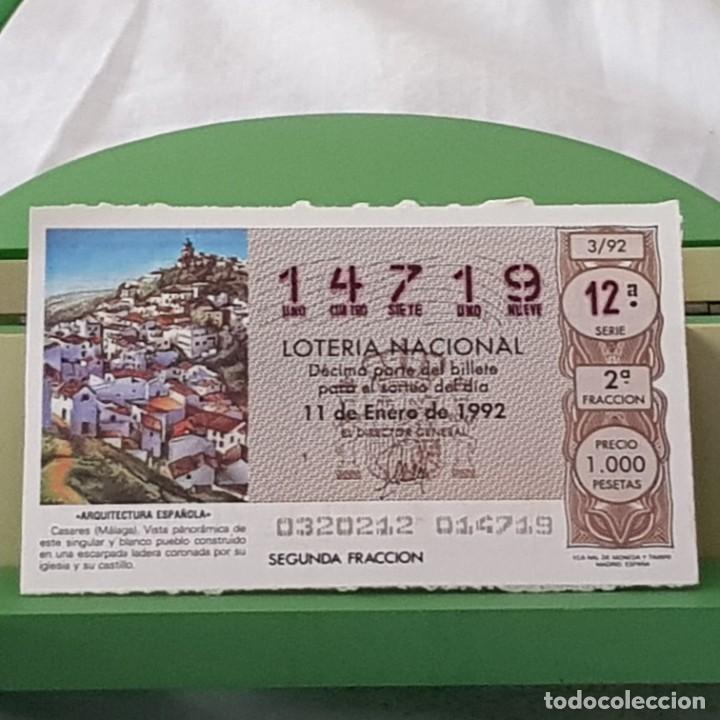 National Spanish Lottery: LOTER&Iacute;A NACIONAL, SORTEO 3/92, 11 ENERO 1992, CASARES, M&Aacute;LAGA, N&ordm; 14719