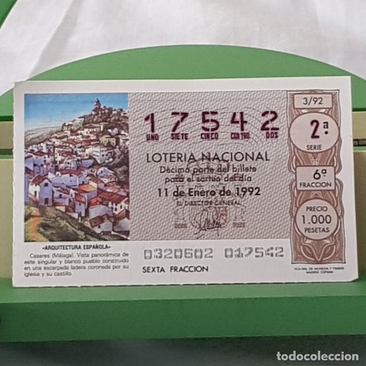 National Spanish Lottery: LOTER&Iacute;A NACIONAL, SORTEO 3/92, 11 ENERO 1992, CASARES, M&Aacute;LAGA, N&ordm; 17542