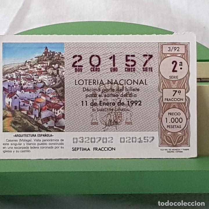 National Spanish Lottery: LOTER&Iacute;A NACIONAL, SORTEO 3/92, 11 ENERO 1992, CASARES, M&Aacute;LAGA, N&ordm; 20157