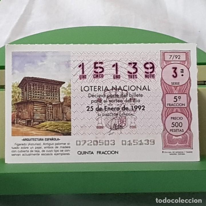 National Spanish Lottery: LOTER&Iacute;A NACIONAL, SORTEO 7/92, 25 ENERO 1992, FIGAREDO, ASTURIAS, N&ordm; 15139