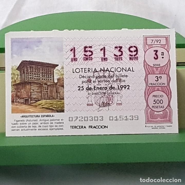 National Spanish Lottery: LOTER&Iacute;A NACIONAL, SORTEO 7/92, 25 ENERO 1992, FIGAREDO, ASTURIAS, N&ordm; 15139