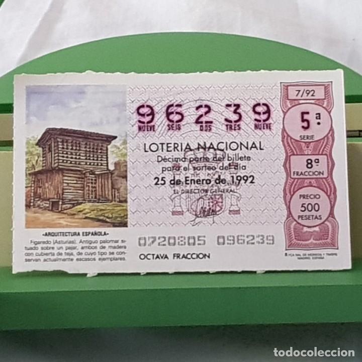 National Spanish Lottery: LOTER&Iacute;A NACIONAL, SORTEO 7/92, 25 ENERO 1992, FIGAREDO, ASTURIAS, N&ordm; 96239