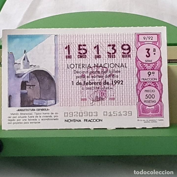 Loterie Nationale: LOTER&Iacute;A NACIONAL, SORTEO 9/92, 1 FEBRERO 1992, MAH&Oacute;N, MENORCA, N&ordm; 15139
