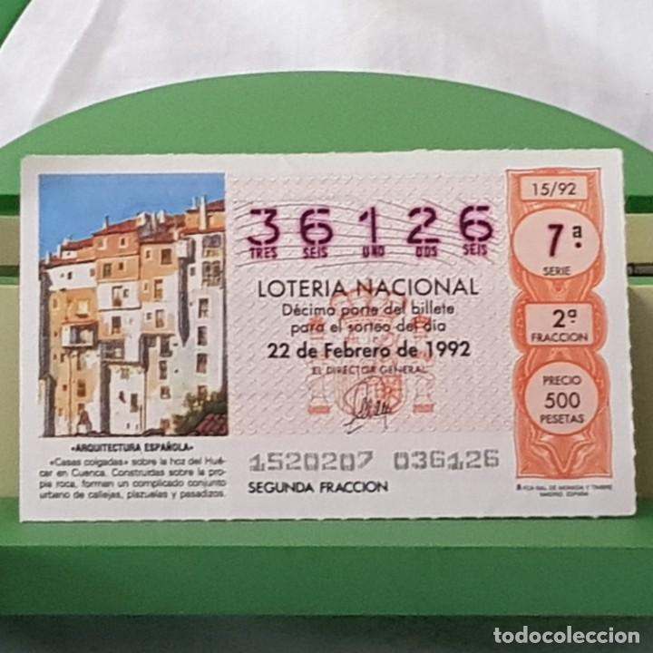 Loterie Nationale: LOTER&Iacute;A NACIONAL, SORTEO 15/92, 22 FEBRERO 1992, CASAS COLGADAS, CUENCA, N&ordm; 36126