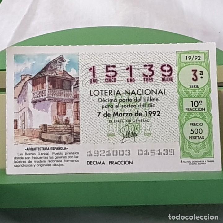 Loterie Nationale: LOTER&Iacute;A NACIONAL, SORTEO 19/92, 7 MARZO 1992, LAS BORDAS, L&Eacute;RIDA, N&ordm; 15139