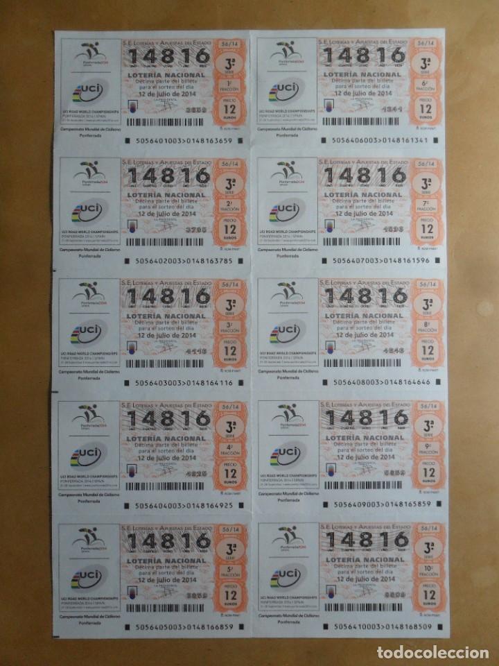 Loter&iacute;a nacional: BILLETE COMPLETO - N&ordm; 14816 - 12 JULIO 2014 - 56/14 - CAMPEONATO MUNDIAL CICLISMO PONFERRADA