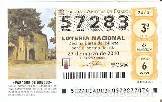 Loter&iacute;a Nacional: D&eacute;cimo Loter&iacute;a Nacional, sorteo n&ordm; 24 de 2010. Parador de Gredos. 9-1024