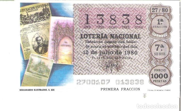 Lotaria Nacional: 1 DECIMO LOTERIA SABADO 12 JULIO 1980 - 27/80 - PERIODICOS SEMANARIOS ILUSTRADOS ( COLOR MARRON