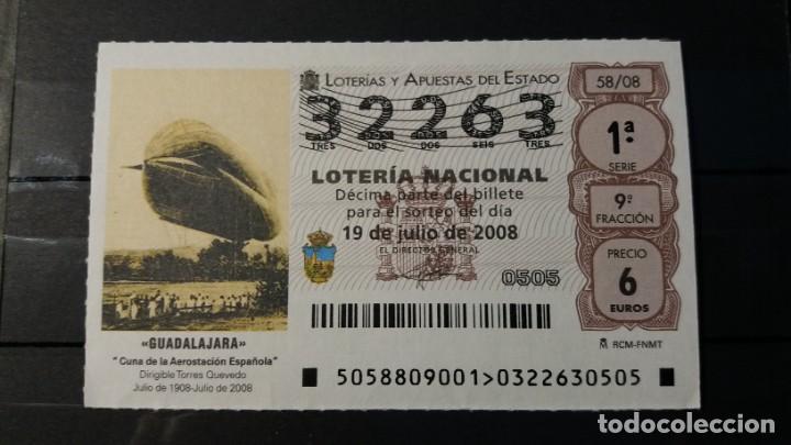 Loter&iacute;a Nacional: Loter&iacute;a Nacional. 19 de Julio 2008. Sorteo 58/08. Dirigible Torres Quevedo. N&ordm; 32263.