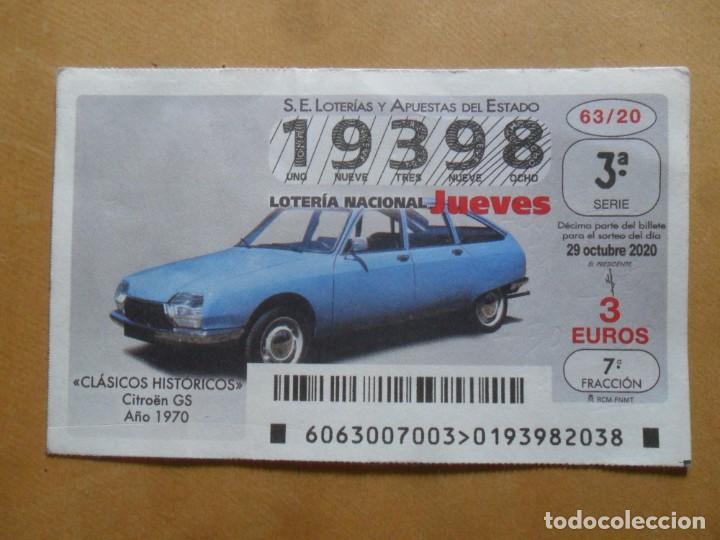 Loter&iacute;a Nacional: DECIMO - N&ordm; 19398 - JUEVES 29 OCTUBRE 2020 - 63/20 - CLASICOS HISTORICOS. CITROEN GS, A&Ntilde;O 1970