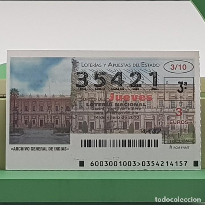 National Spanish Lottery: LOTERIA NACIONAL, JUEVES, 3/10, 14 ENERO 2010. ARCHIVO GENERAL INDIAS, SEVILLA, N&ordm; 35421