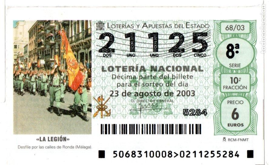 Loter&iacute;a nacional: LOTER&Iacute;A NACIONAL - 23 DE AGOSTO DE 2003 - SORTEO 68 - LA LEGI&Oacute;N ESPA&Ntilde;OLA -