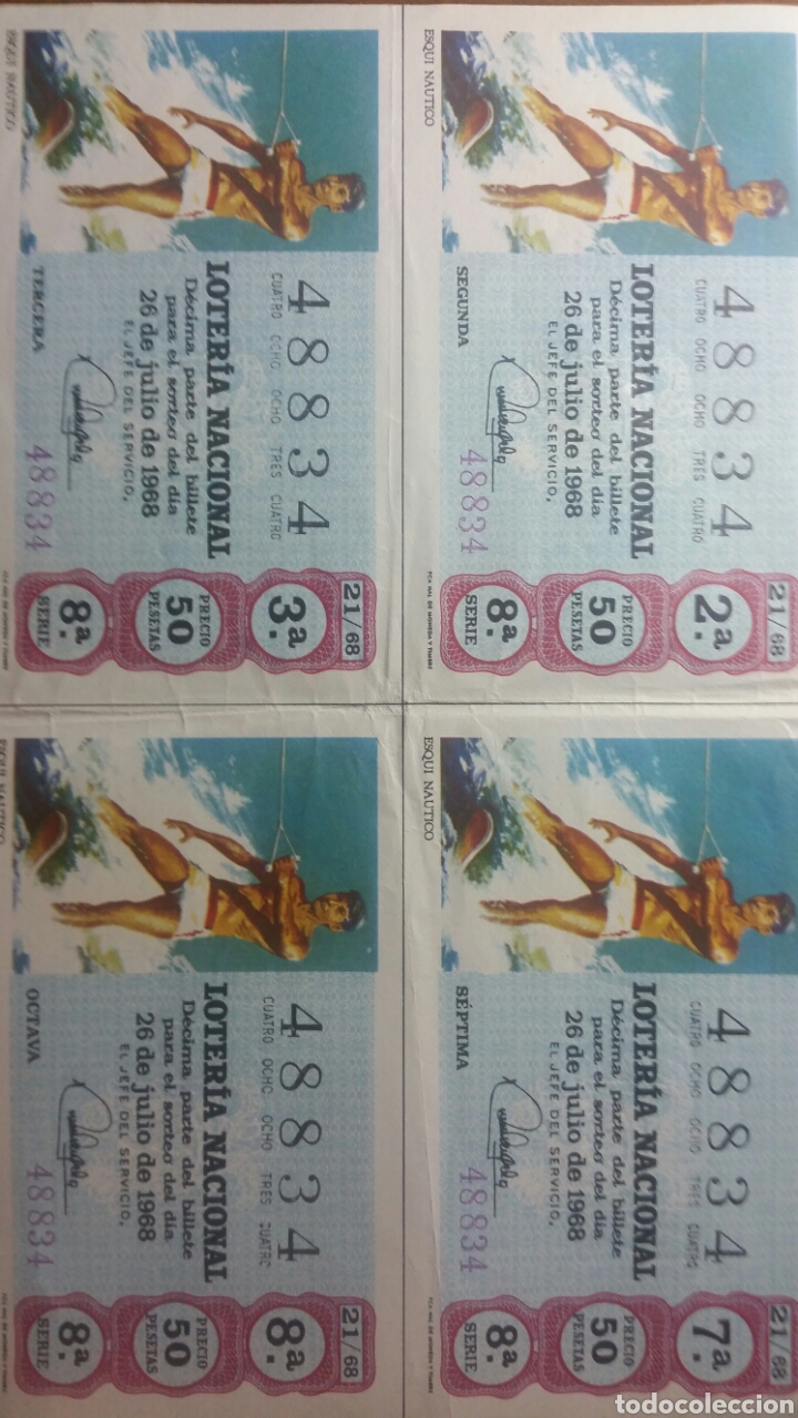 Loter&iacute;a Nacional: 4 decimos loteria sorteo 26/7/68 administraci&oacute;n n 8 de Pamplona plaza castillo n 5